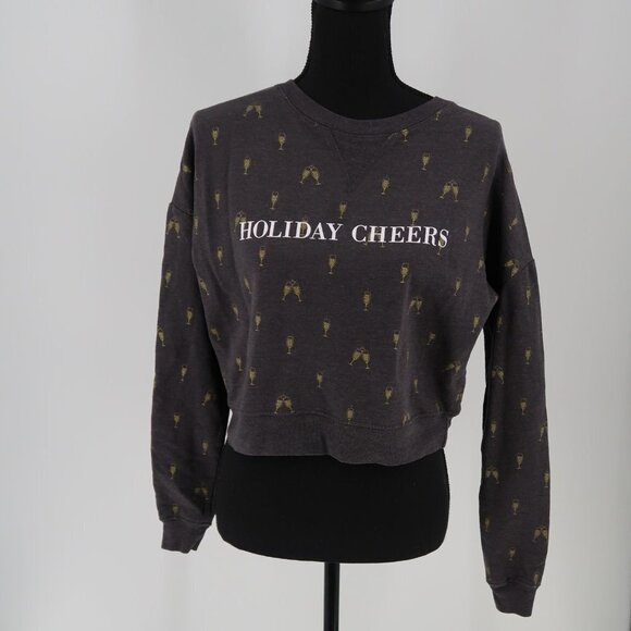 Fifth Sun Tops - Fifth Sun Holiday Cheers Champagne Glass Cropped Sweatshirt XS